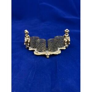 1940s Vintage Gold Tone Lipstick Holder Figural Vanity Organizer Boudoir Decor